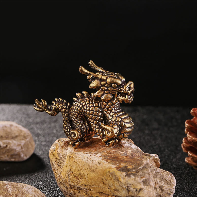 Statue de dragon chinois | Petite figurine de dragon en laiton 6 cm