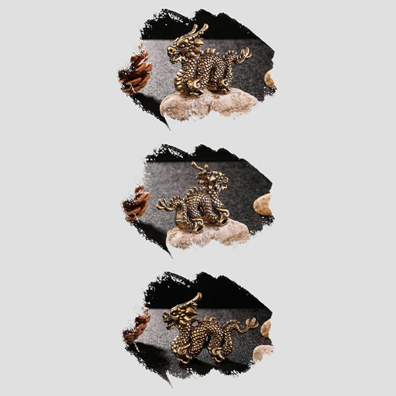 Statue de dragon chinois | Petite figurine de dragon en laiton 6 cm