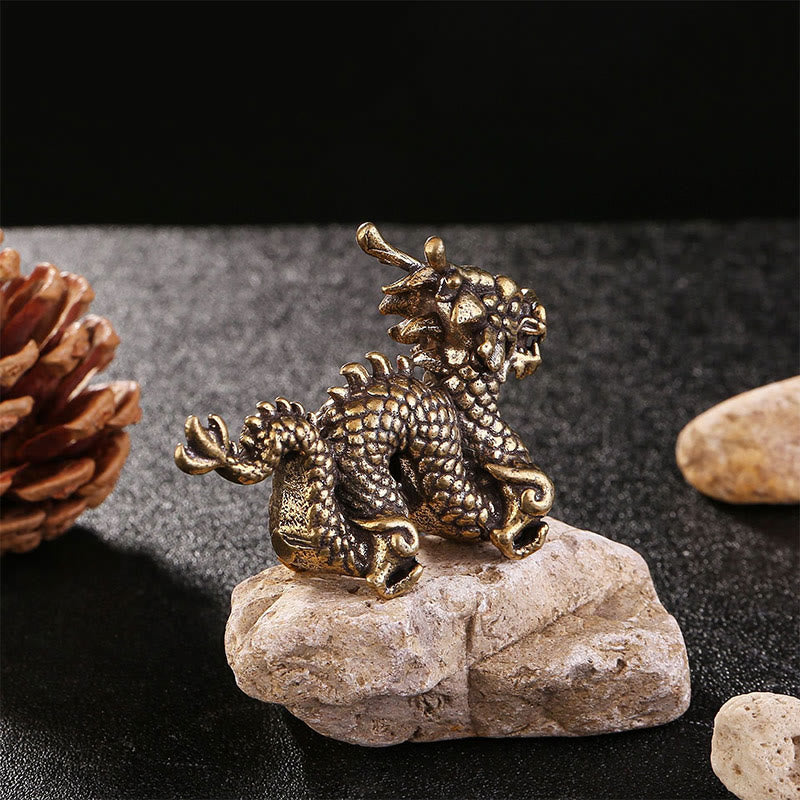 Statue de dragon chinois | Petite figurine de dragon en laiton 6 cm
