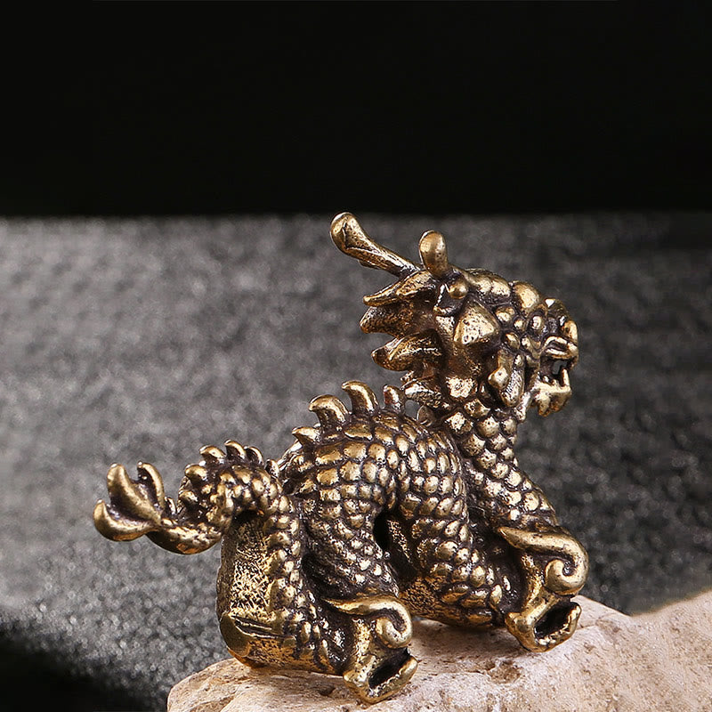 Statue de dragon chinois | Petite figurine de dragon en laiton 6 cm