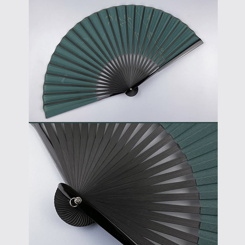 Éventail chinois pliable à motifs de bambou et de carpes koï