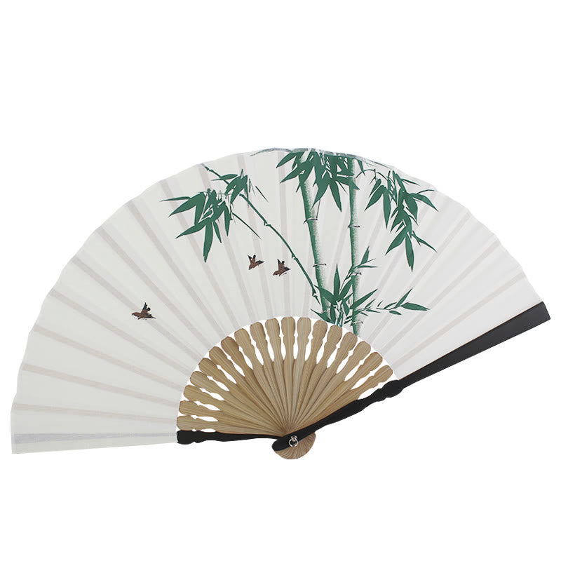 Éventail chinois pliable à motifs de bambou et de carpes koï