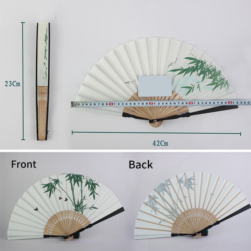 Éventail chinois pliable à motifs de bambou et de carpes koï