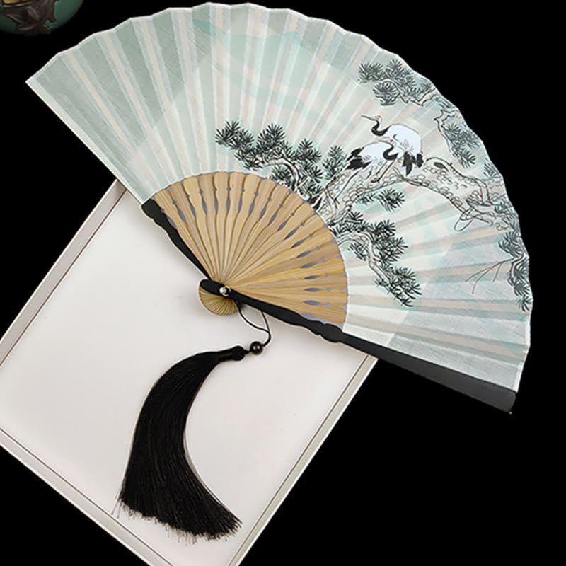 Éventail chinois pliable à motifs de bambou et de carpes koï