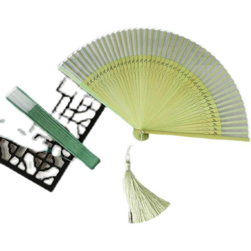 Éventail chinois pliable en soie de mûrier motif libellule 23 cm