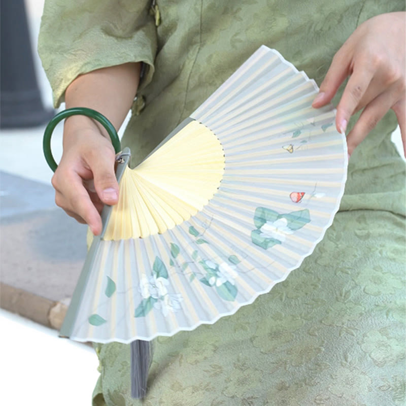 Éventail chinois pliable en bambou jasmin 38 cm