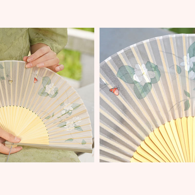Éventail chinois pliable en bambou jasmin 38 cm
