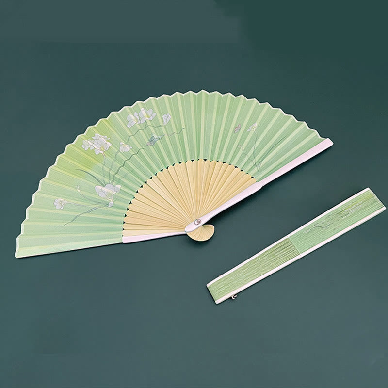 Éventail chinois pliable en bambou, motif orchidée, bégonia, 21-22 cm
