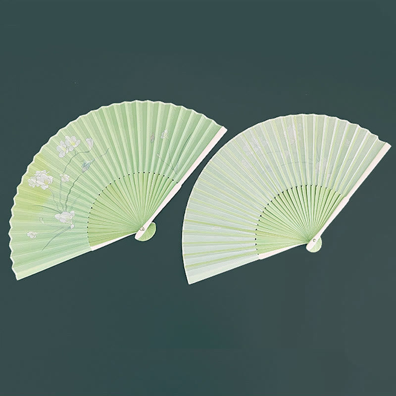 Éventail chinois pliable en bambou, motif orchidée, bégonia, 21-22 cm