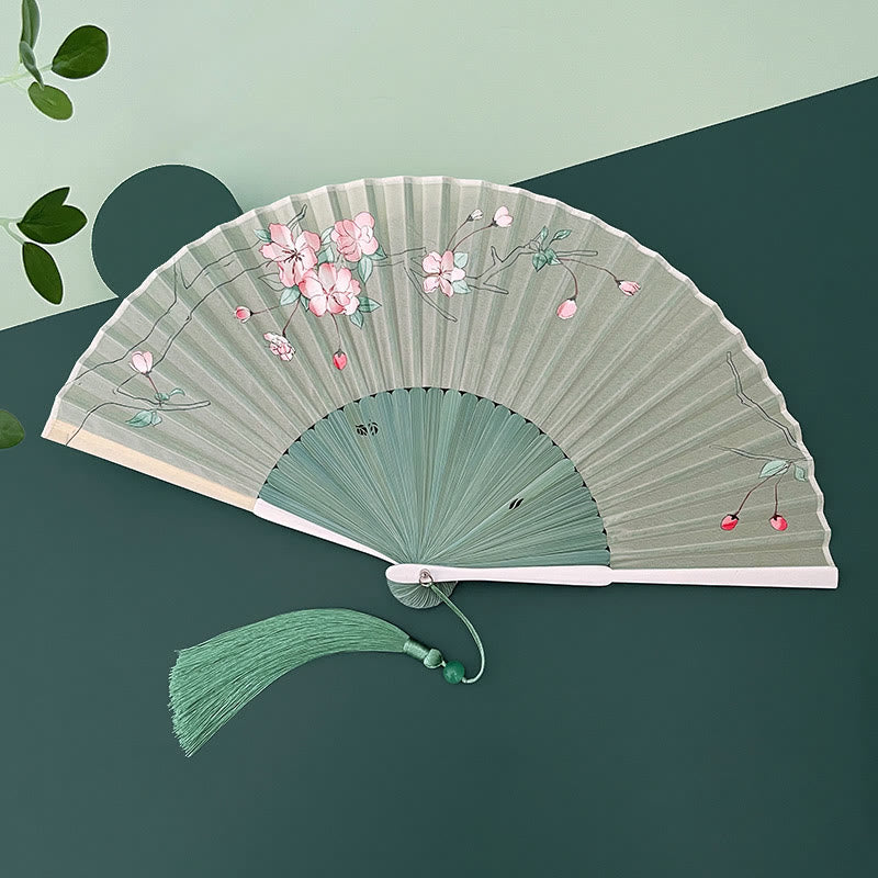 Éventail chinois pliable en bambou, motif orchidée, bégonia, 21-22 cm