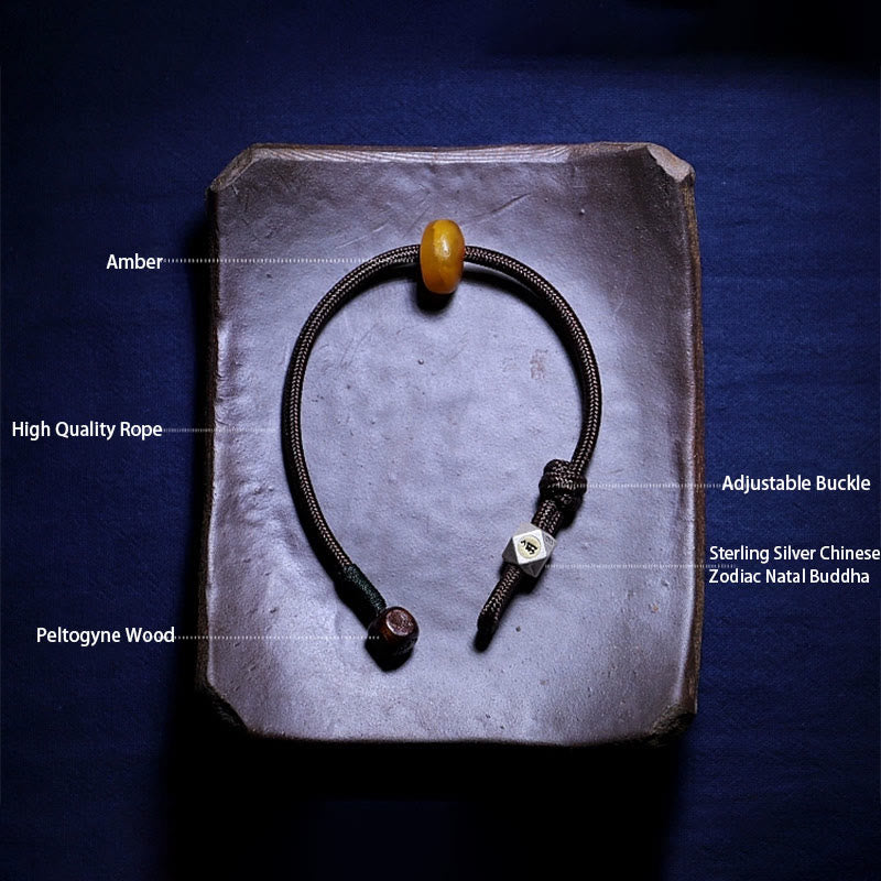 Bracelet d'ambre apaisant et anti-anxiété du zodiaque chinois 18 cm