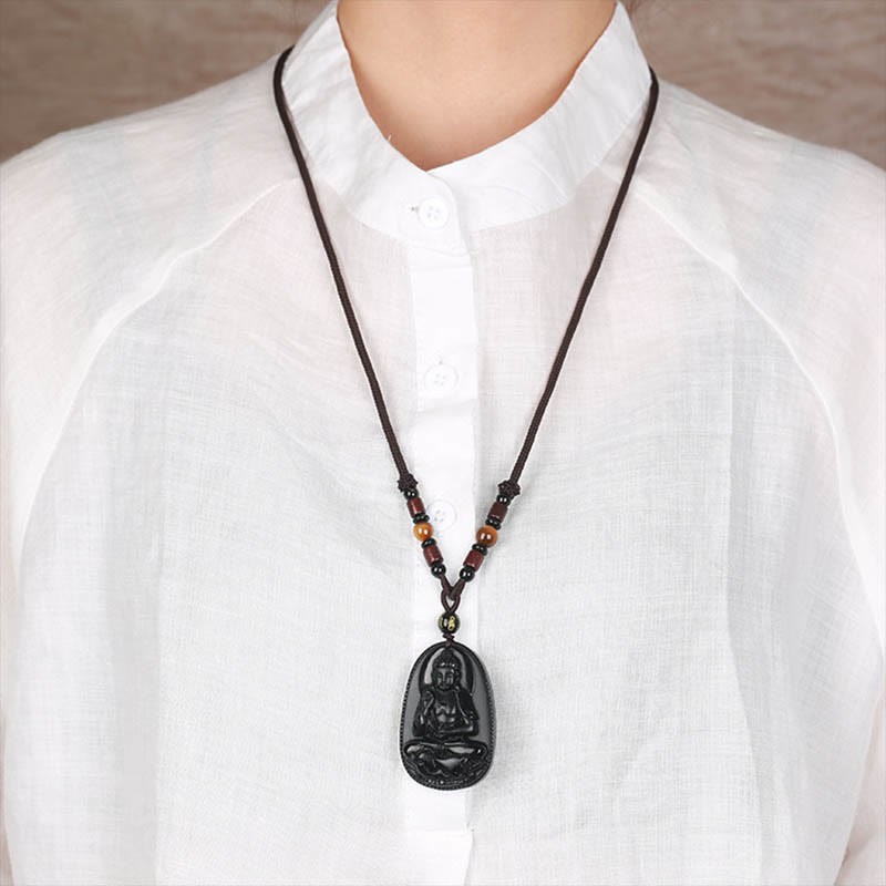 Collier de purification en obsidienne noire du zodiaque chinois