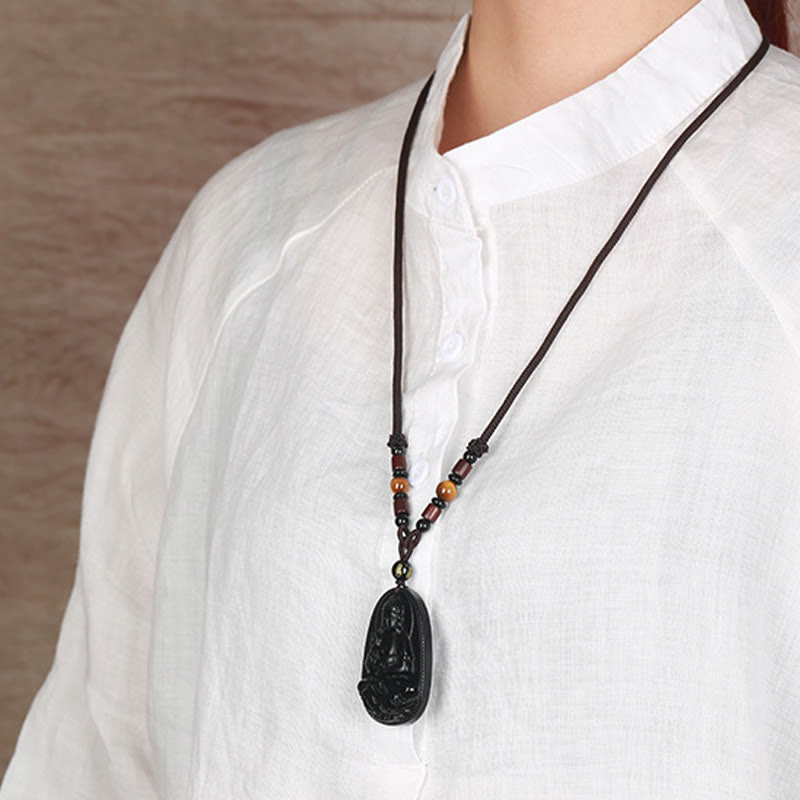 Collier de purification en obsidienne noire du zodiaque chinois