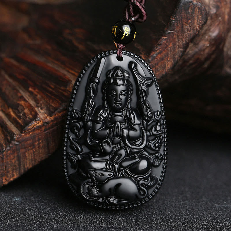 Collier de purification en obsidienne noire du zodiaque chinois