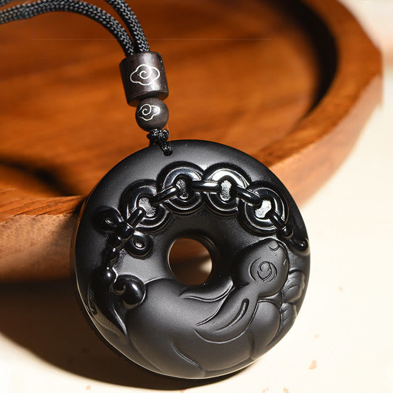Collier pendentif force en obsidienne noire du zodiaque chinois
