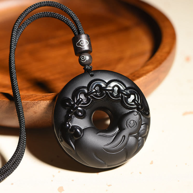Collier pendentif force en obsidienne noire du zodiaque chinois