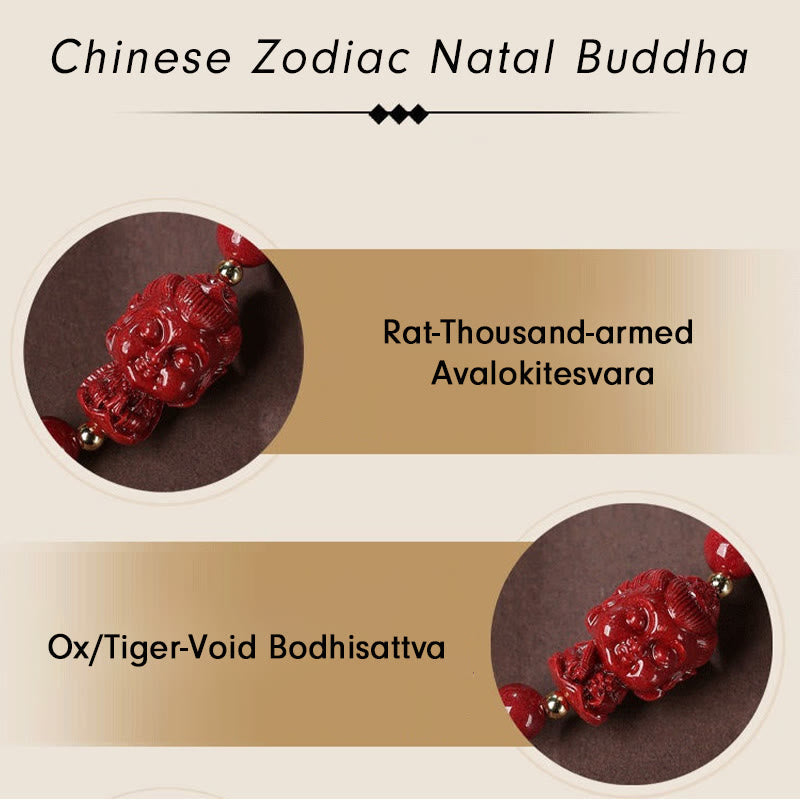 Bracelet de bénédiction en fil de cinabre avec amulette du zodiaque chinois