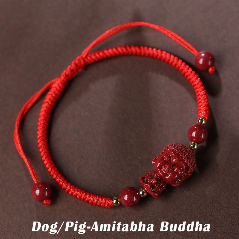 Bracelet de bénédiction en fil de cinabre avec amulette du zodiaque chinois