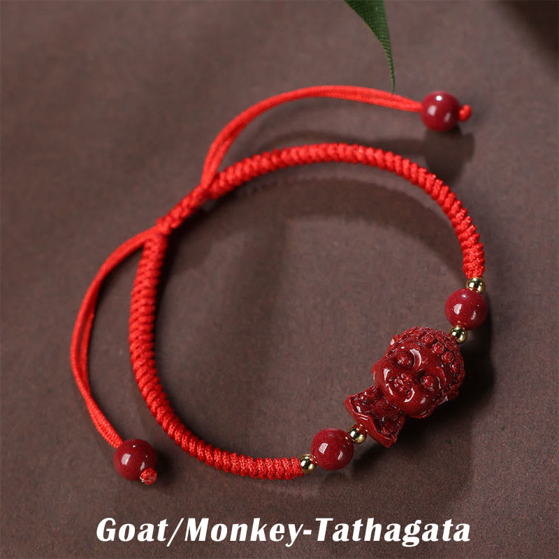 Bracelet de bénédiction en fil de cinabre avec amulette du zodiaque chinois