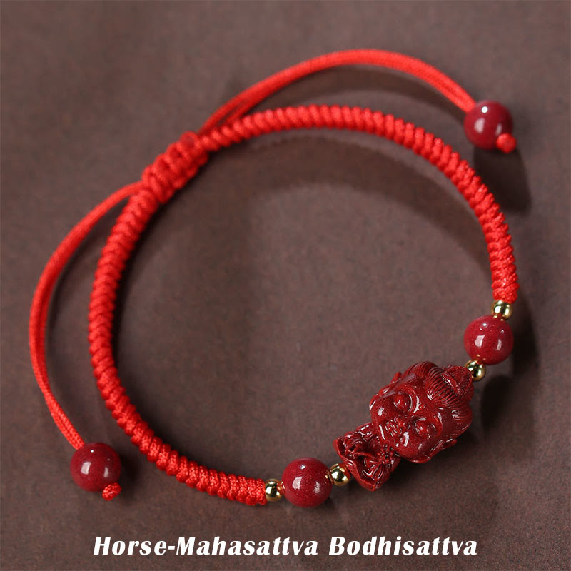 Bracelet de bénédiction en fil de cinabre avec amulette du zodiaque chinois