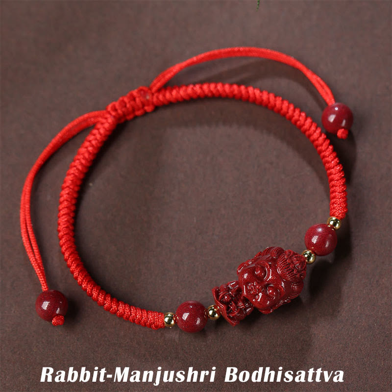 Bracelet de bénédiction en fil de cinabre avec amulette du zodiaque chinois