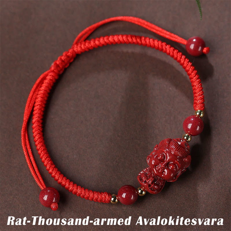 Bracelet de bénédiction en fil de cinabre avec amulette du zodiaque chinois