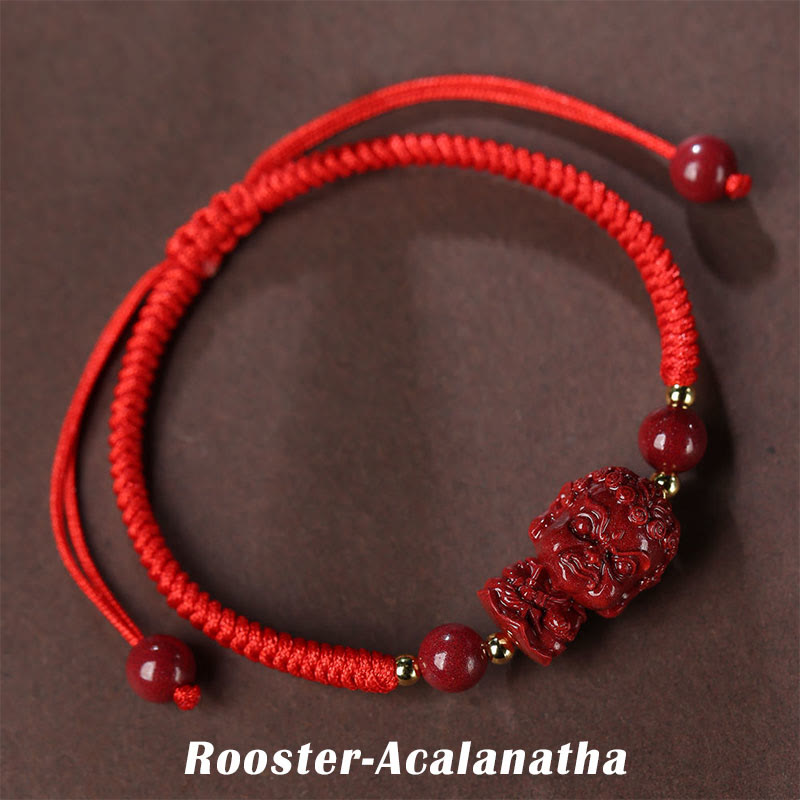 Bracelet de bénédiction en fil de cinabre avec amulette du zodiaque chinois