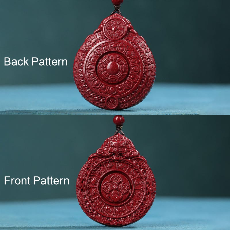 Collier pendentif amulette Bagua en cinabre du zodiaque chinois