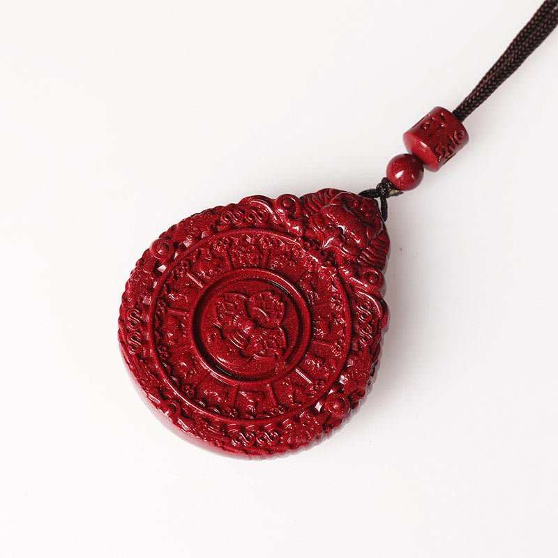 Collier pendentif amulette Bagua en cinabre du zodiaque chinois