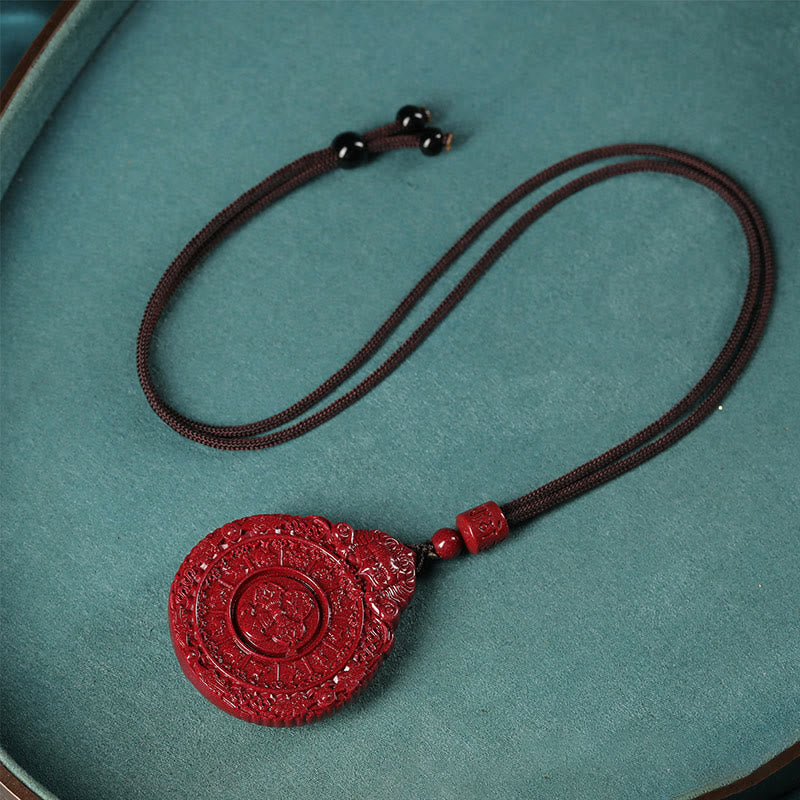 Collier pendentif amulette Bagua en cinabre du zodiaque chinois