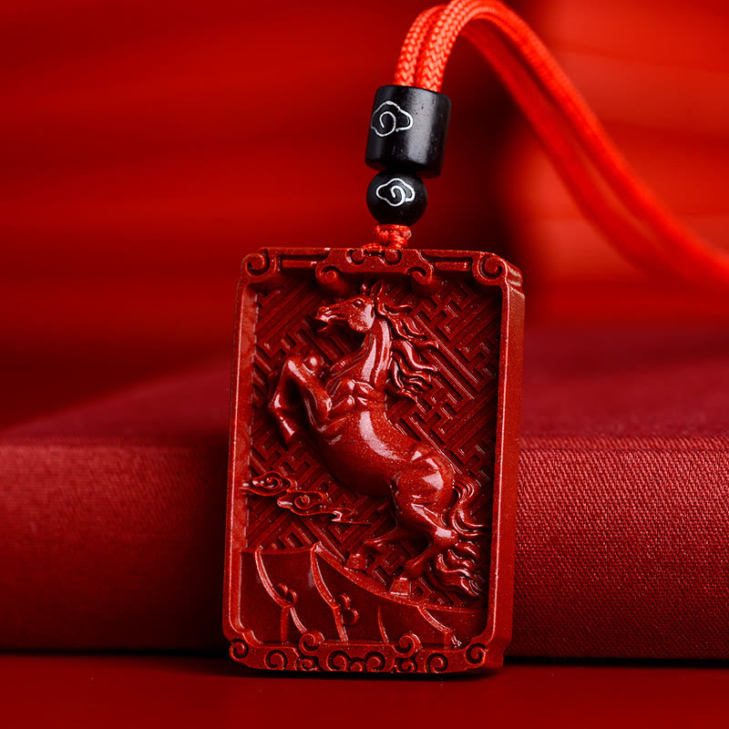 Collier en cinabre du zodiaque chinois | Pendentif rectangulaire Énergie calme