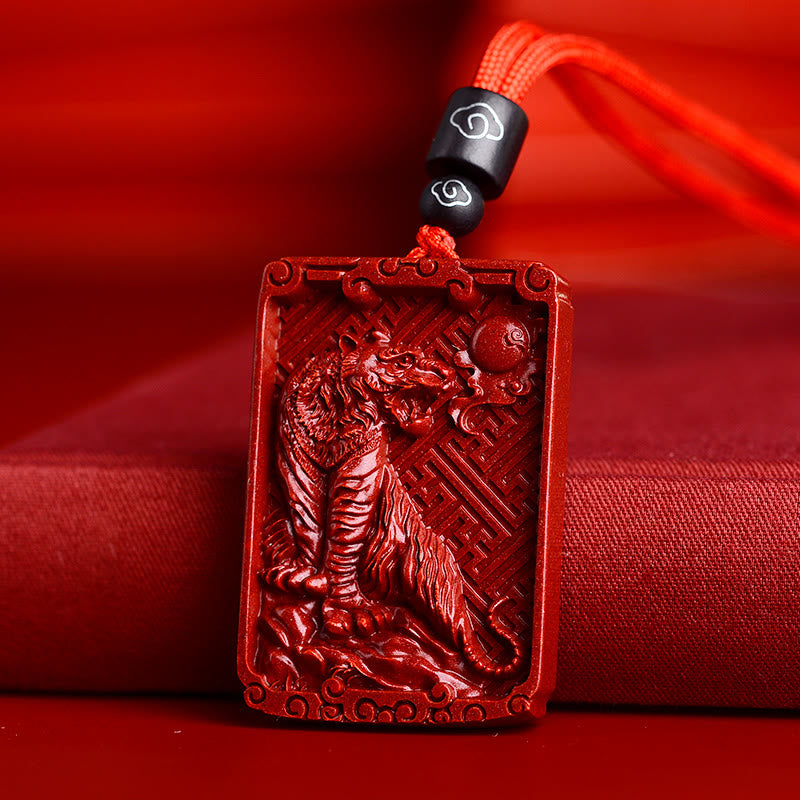 Collier en cinabre du zodiaque chinois | Pendentif rectangulaire Énergie calme