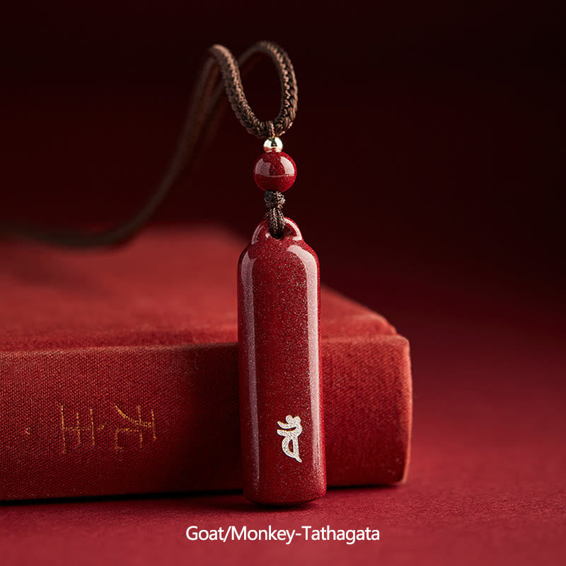 Collier pendentif de protection en cinabre du zodiaque chinois