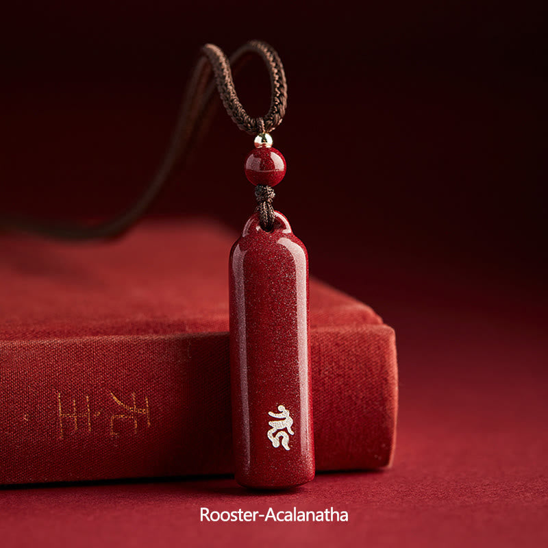 Collier pendentif de protection en cinabre du zodiaque chinois