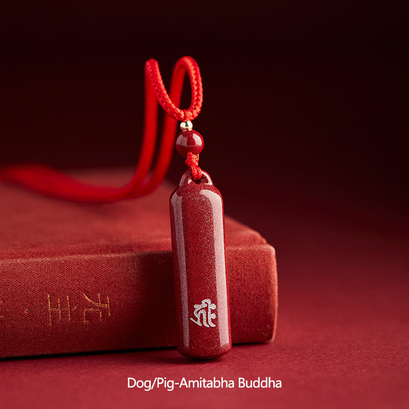 Collier pendentif de protection en cinabre du zodiaque chinois