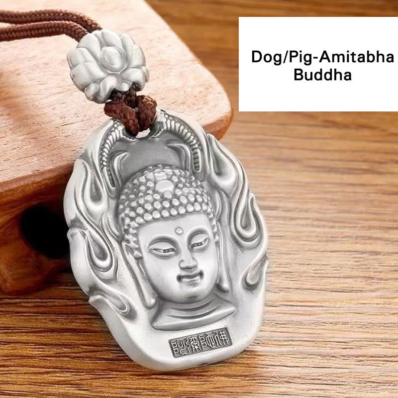 Collier de compassion du zodiaque chinois avec pendentif Om Mani Padme Hum