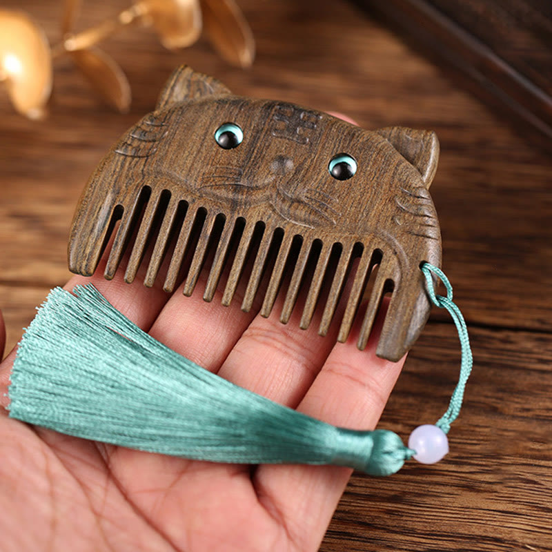 Mini peigne de paix en bois de santal vert du zodiaque chinois