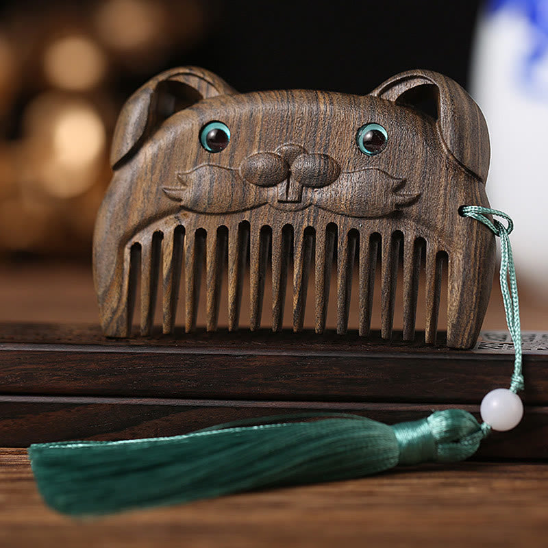 Mini peigne de paix en bois de santal vert du zodiaque chinois