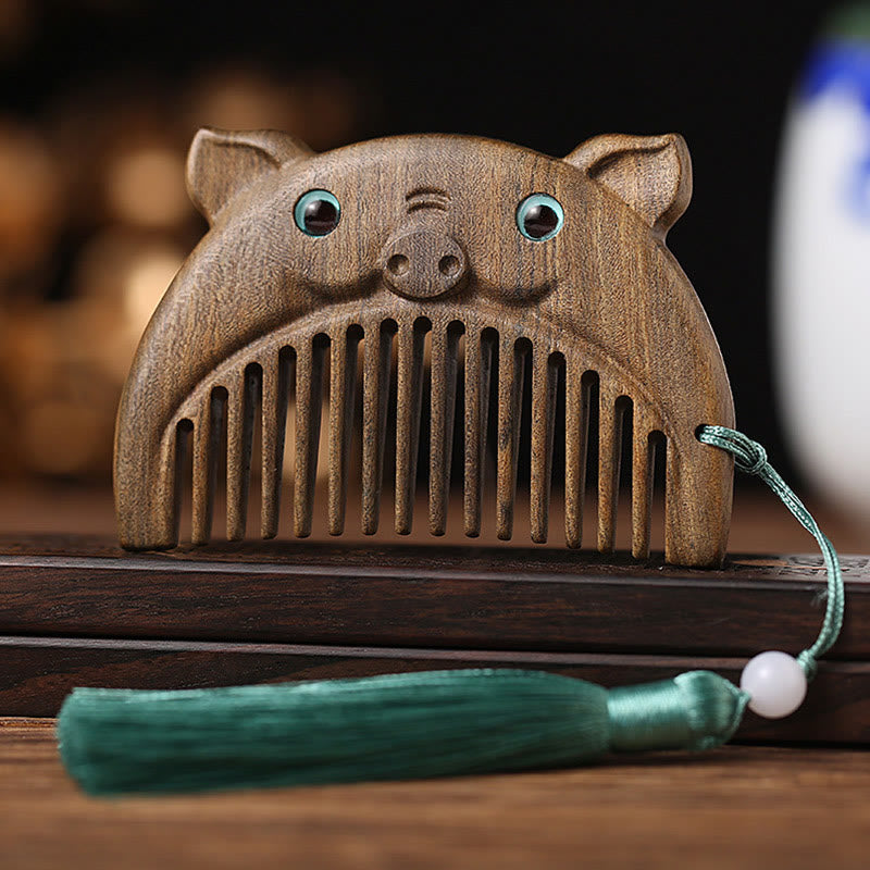 Mini peigne de paix en bois de santal vert du zodiaque chinois