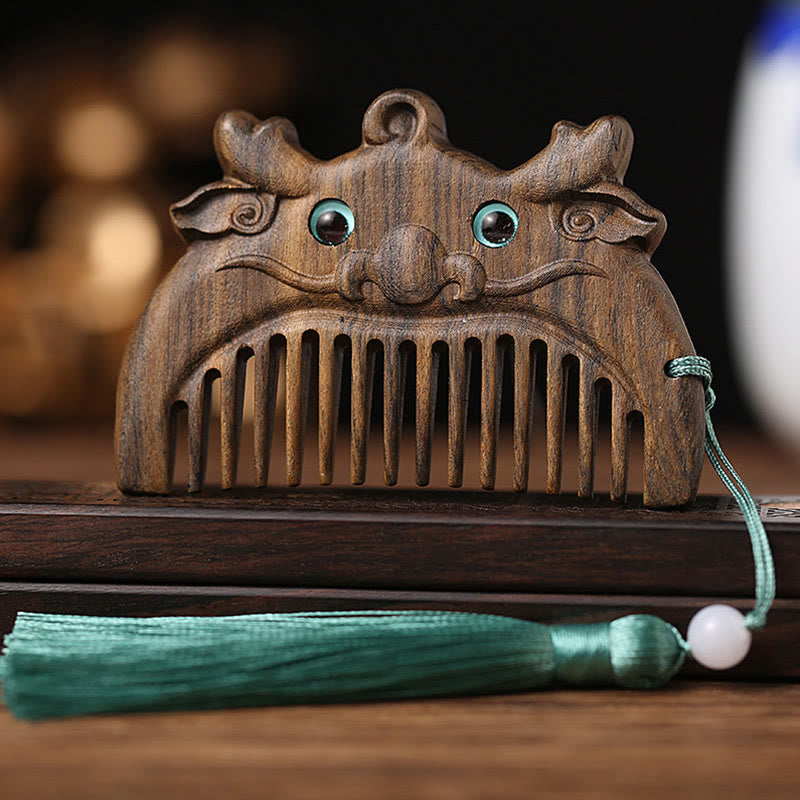 Mini peigne de paix en bois de santal vert du zodiaque chinois