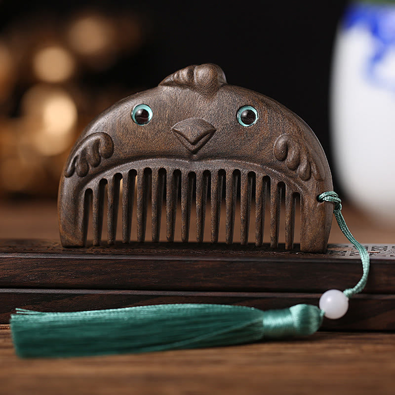Mini peigne de paix en bois de santal vert du zodiaque chinois