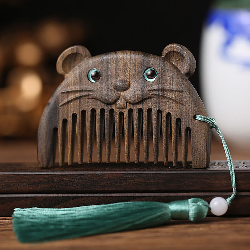 Mini peigne de paix en bois de santal vert du zodiaque chinois