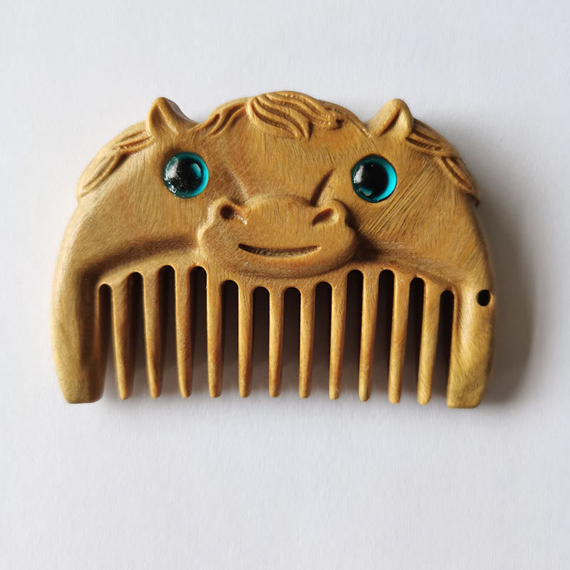 Mini peigne de paix en bois de santal vert du zodiaque chinois