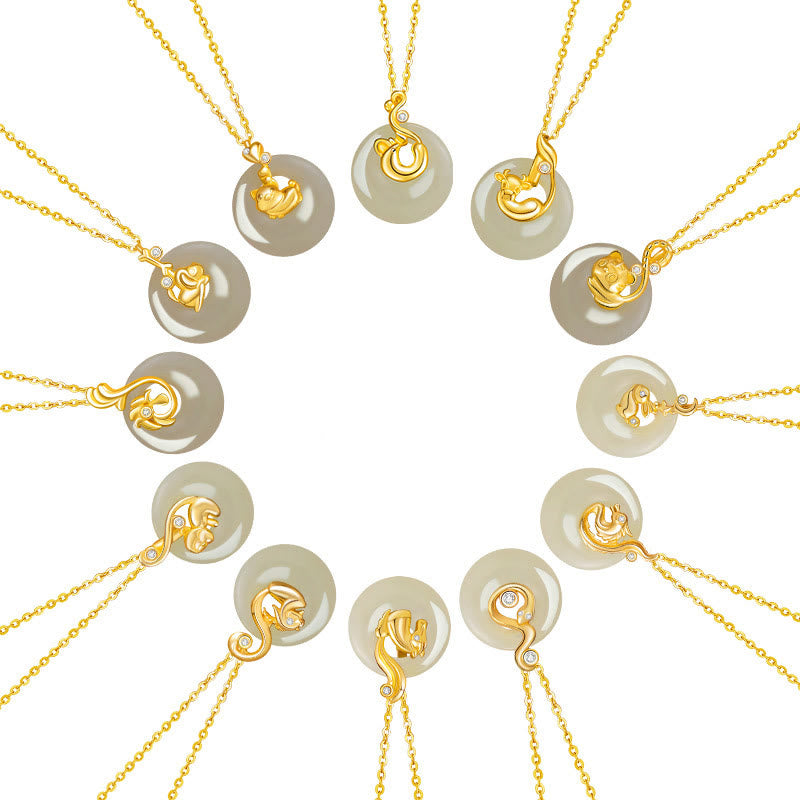 Collier pendentif en jade Hetian du zodiaque chinois