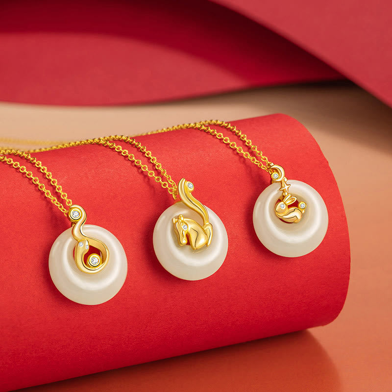 Collier pendentif en jade Hetian du zodiaque chinois