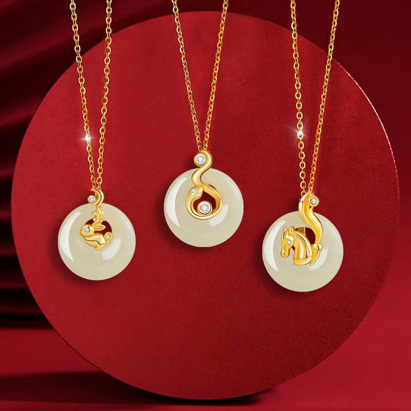 Collier pendentif en jade Hetian du zodiaque chinois