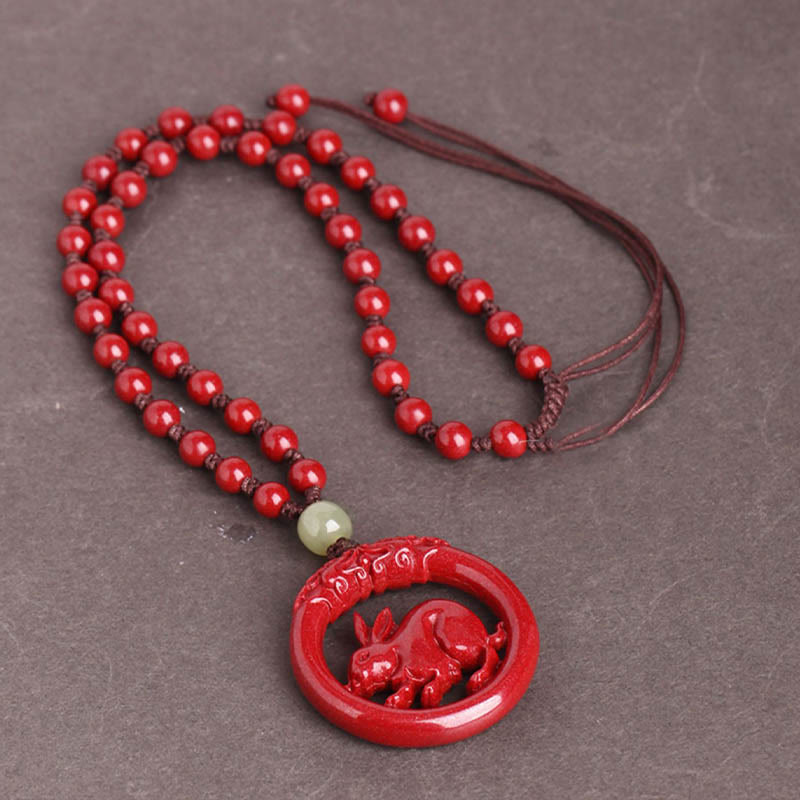 Collier de paix en jade et cinabre Hetian du zodiaque chinois