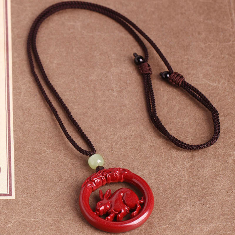 Collier de paix en jade et cinabre Hetian du zodiaque chinois