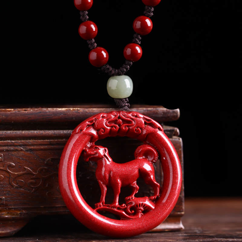 Collier de paix en jade et cinabre Hetian du zodiaque chinois