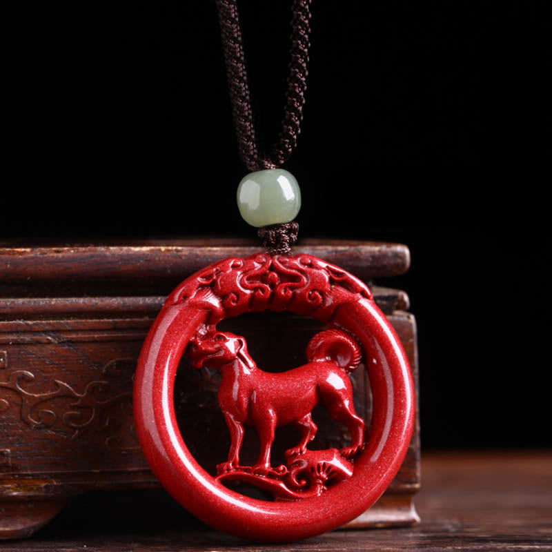 Collier de paix en jade et cinabre Hetian du zodiaque chinois